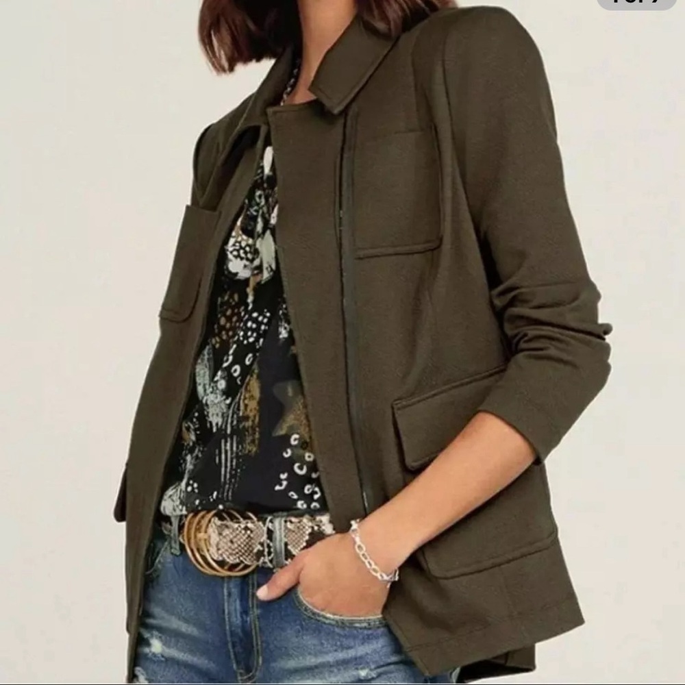 Cabi Small Academy Blazer Long Sleeve Military Jacket Full Zip Olive Green‎
